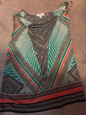 Adorable Calvin Klein Black, Green & Coral Printed Sleeveless Top